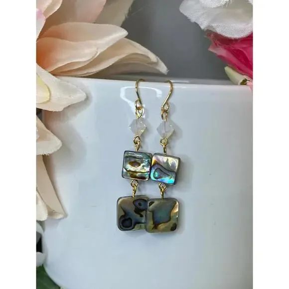 Paua - Abalone Crystal Three Tiered Earrings - Picture 7 of 8